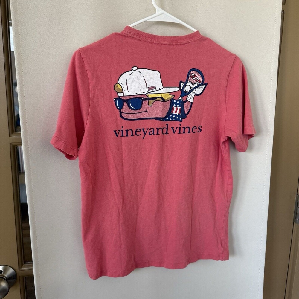 Vineyard Vines Girls Large Pink Front Pocket Americana Short Sleeve T-Shirt - Picture 4 of 5